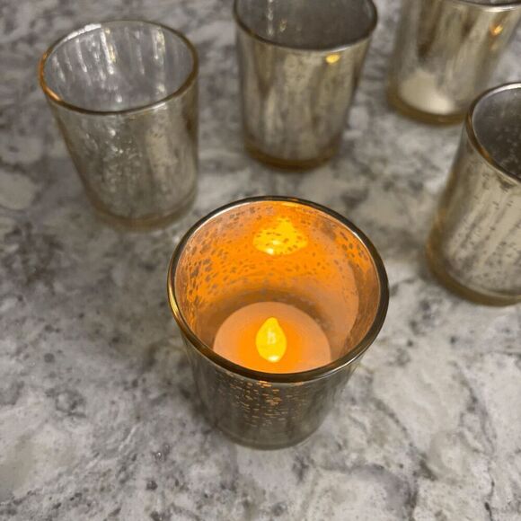 Mercury Glass Light Gold Tealight Candle Holder Set of 6 Home Decor Centerpiece - Picture 4 of 6